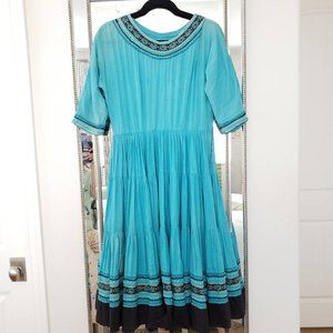 1950s Aqua / Turquoise Patio Dress 3/4 Sleeve